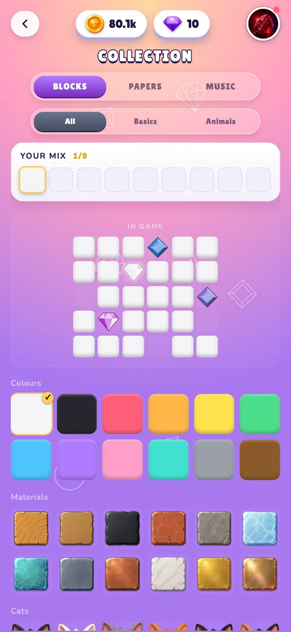 Gemz collection of block skins and cosmetics